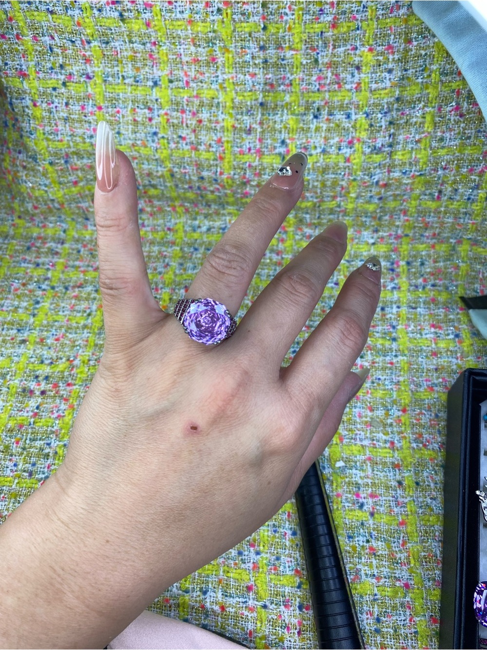 Rose diamond Purple Crystal Cocktail Ring open size 5 to 13